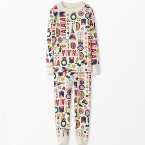 Hanna Andersson "Fa La La" rainbow print holiday pajama set. Size 14